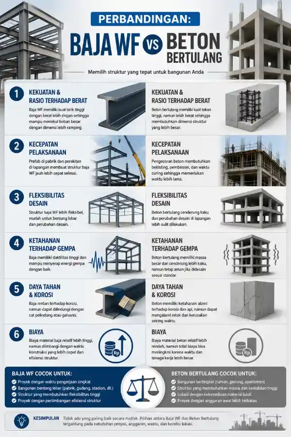 Perbandingan_ Baja WF vs Beton Bertulang